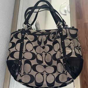 Coach Brown and Black Signature Shoulder Bag